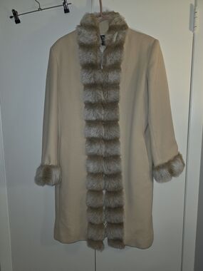Cream Faux-Fur Trim Trench Coat